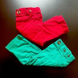 Cat & Jack Holiday Pants - 3-6M Green & 6-9M Red